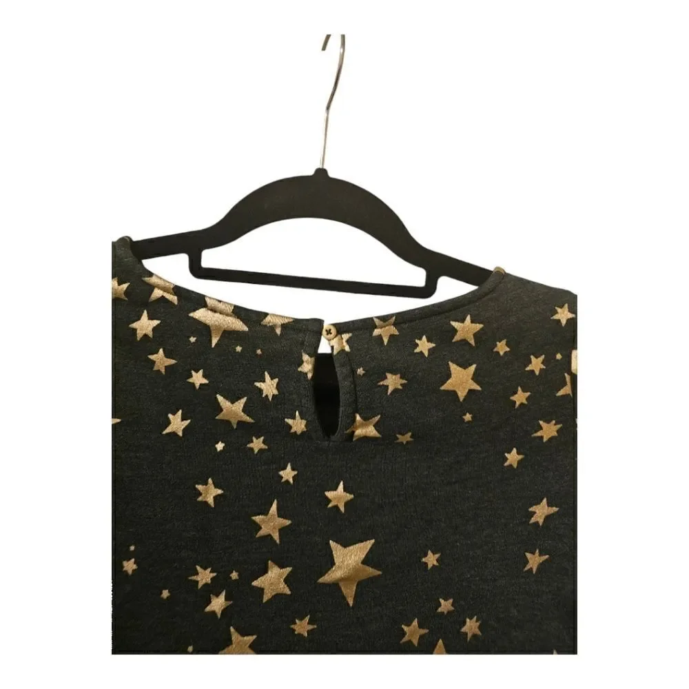 CREWCUTS Girls' Gold Stars‎ Tiered Fleece Dress - Size Large